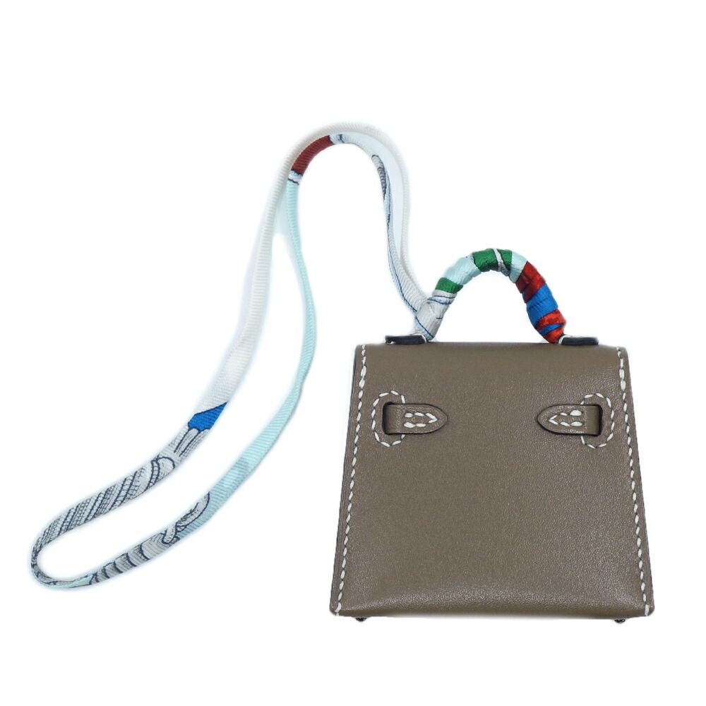 栄 エルメス ケリー ツイリーチャーム エトゥープ グレー系 バッグチャーム レザー 小物 アクセ その他 箱