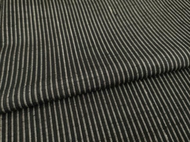  平和屋着物 上質な紬 縞 黒地 正絹 ck 紬 着物