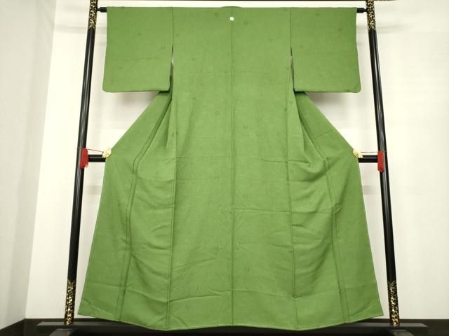 平和屋着物 上質な色無地 舞花地紋 苔色 正絹 ck