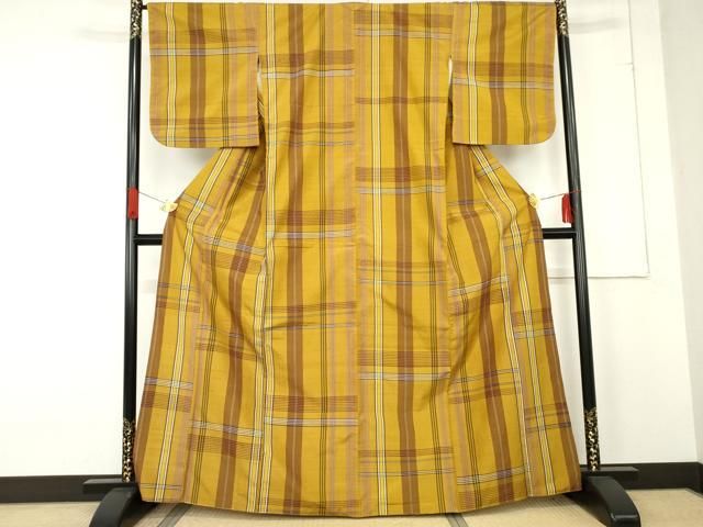 平和屋着物 無形文化財 本場黄八丈 近藤傳 草木染 手織 紬 格子 松坂屋扱い 正絹 cs