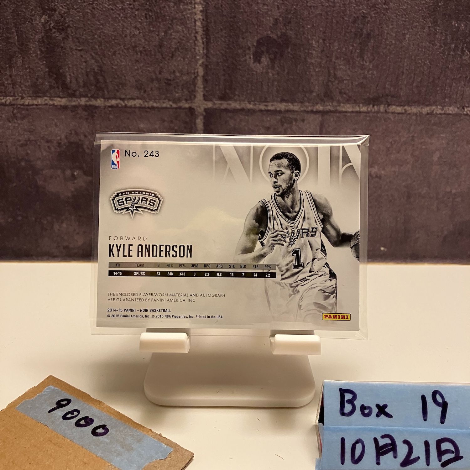 2014-15 Panini Noir Kyle Anderson 05 99 直筆サインカード San Antonio Spurs RC ルーキー Rookie パッチ カード