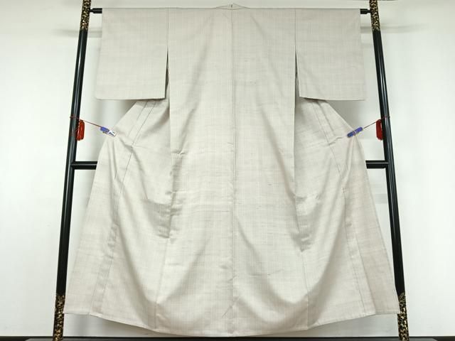 平和屋着物 上質な紬 単衣 市松綾織 縞 正絹 jh