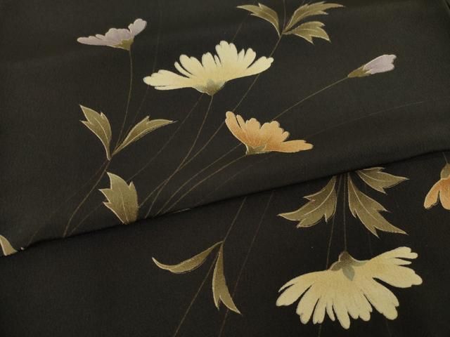  平和屋着物 こむさでもーど COMME CA DU MODE 小紋 草花文 黒地 洗える着物 ck 小紋 着物