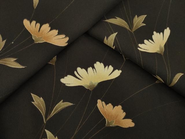 平和屋着物 こむさでもーど COMME CA DU MODE 小紋 草花文 黒地 洗える着物 ck