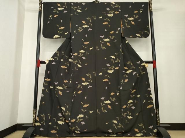 平和屋着物 こむさでもーど COMME CA DU MODE 小紋 草花文 黒地 洗える着物 ck