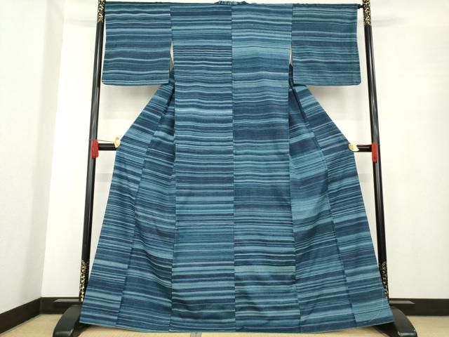 平和屋着物 郡上紬 草木染 横段文 正絹 ck