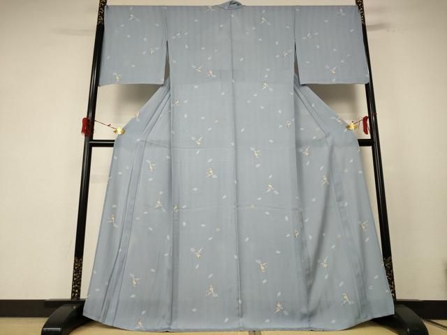 平和屋着物 夏物 小紋 縦絽 梟 正絹 jd