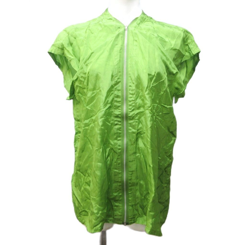 ヨウジヤマモト YOHJI ヴィンテージ チュニックブラウス 変形デザイン フルジップ レーヨン 半袖 シャツ M 緑 グリーン IBO 85 1211