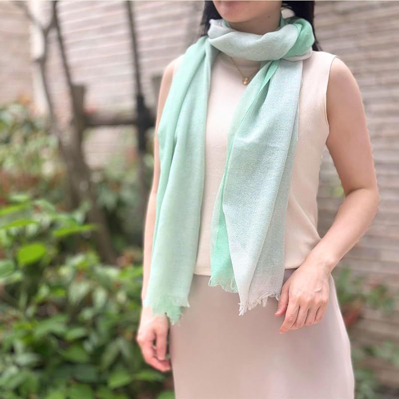 彡 I.P.P ストール レディース カシミヤ ガーゼで軽やか 90 g 春 夏 冷房対策 UV プレゼント エアふわ グリーン 1