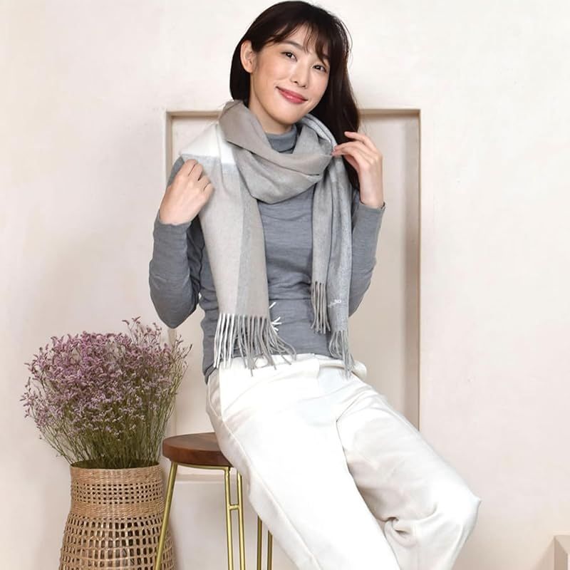 彡 Ｍｅｒｆｉｒｇｅ カシミヤ100％ ストール ラッピング済 ギフトボックス付 チェック柄 大判 厚手 CS 1066 35.モカブロック 0