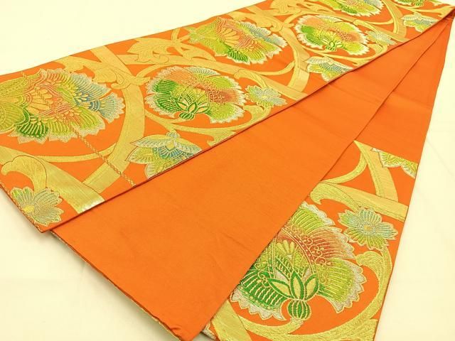 平和屋着物◎六通柄袋帯 更紗花唐草文 金銀糸 正絹 逸品 BAAW0120hj