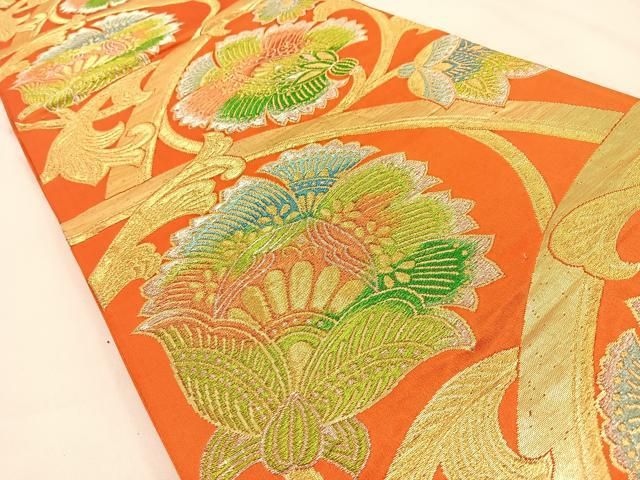 平和屋着物◎六通柄袋帯 更紗花唐草文 金銀糸 正絹 逸品 BAAW0120hj