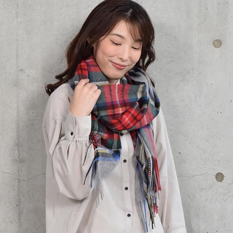 彡 Ｍｅｒｆｉｒｇｅ カシミヤ100％ ストール ラッピング済 ギフトボックス付 チェック柄 大判 厚手 CS 1066 43.グレータータンチェック 0
