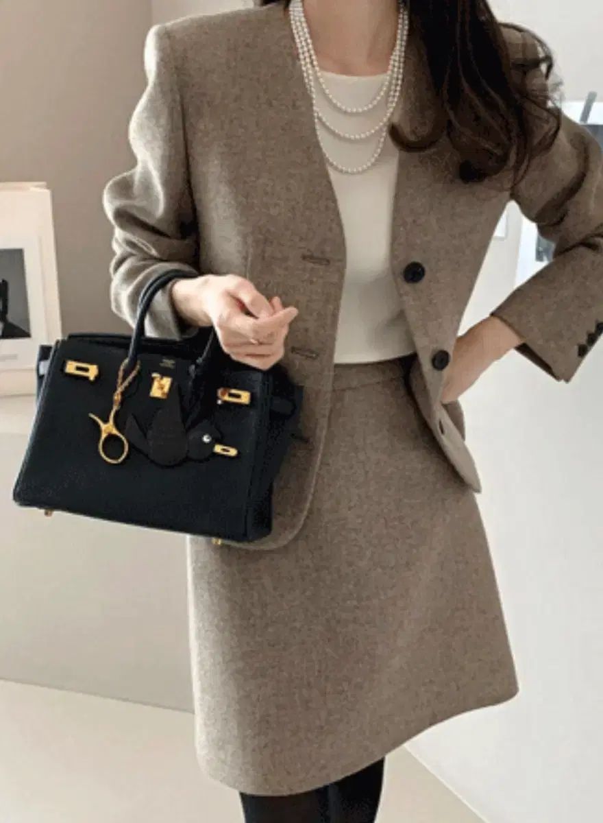 デイリーウェア ジャケット - スカート セット ベージュ