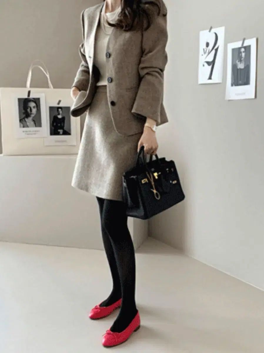 デイリーウェア ジャケット - スカート セット ベージュ