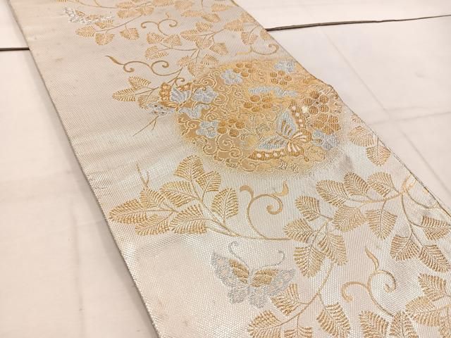 平和屋着物◎佐賀錦 六通柄袋帯 花蝶唐草文 金銀糸 正絹 逸品
