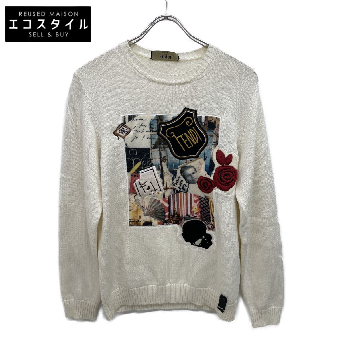 FENDI フェンディ 19年 FZY 020 ﾎﾜｲﾄ ﾜｯﾍﾟﾝ ｸﾙｰﾈｯｸｾｰﾀｰ 44