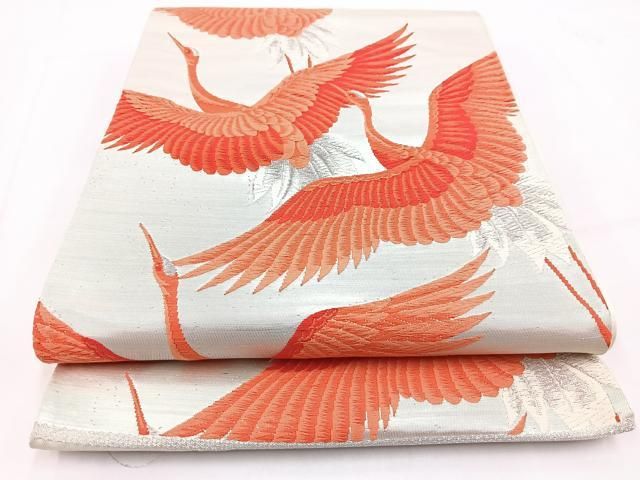 平和屋着物◎西陣 鈴木謹製 六通柄袋帯 唐織 群鶴 金銀糸 証紙付き