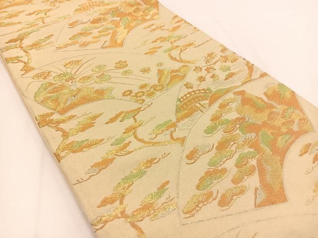 平和屋着物◎六通柄袋帯 地紙風景花文 金銀糸 正絹 逸品 BAAV7532yc