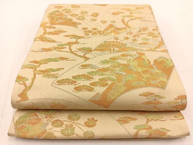 平和屋着物◎六通柄袋帯 地紙風景花文 金銀糸 正絹 逸品 BAAV7532yc