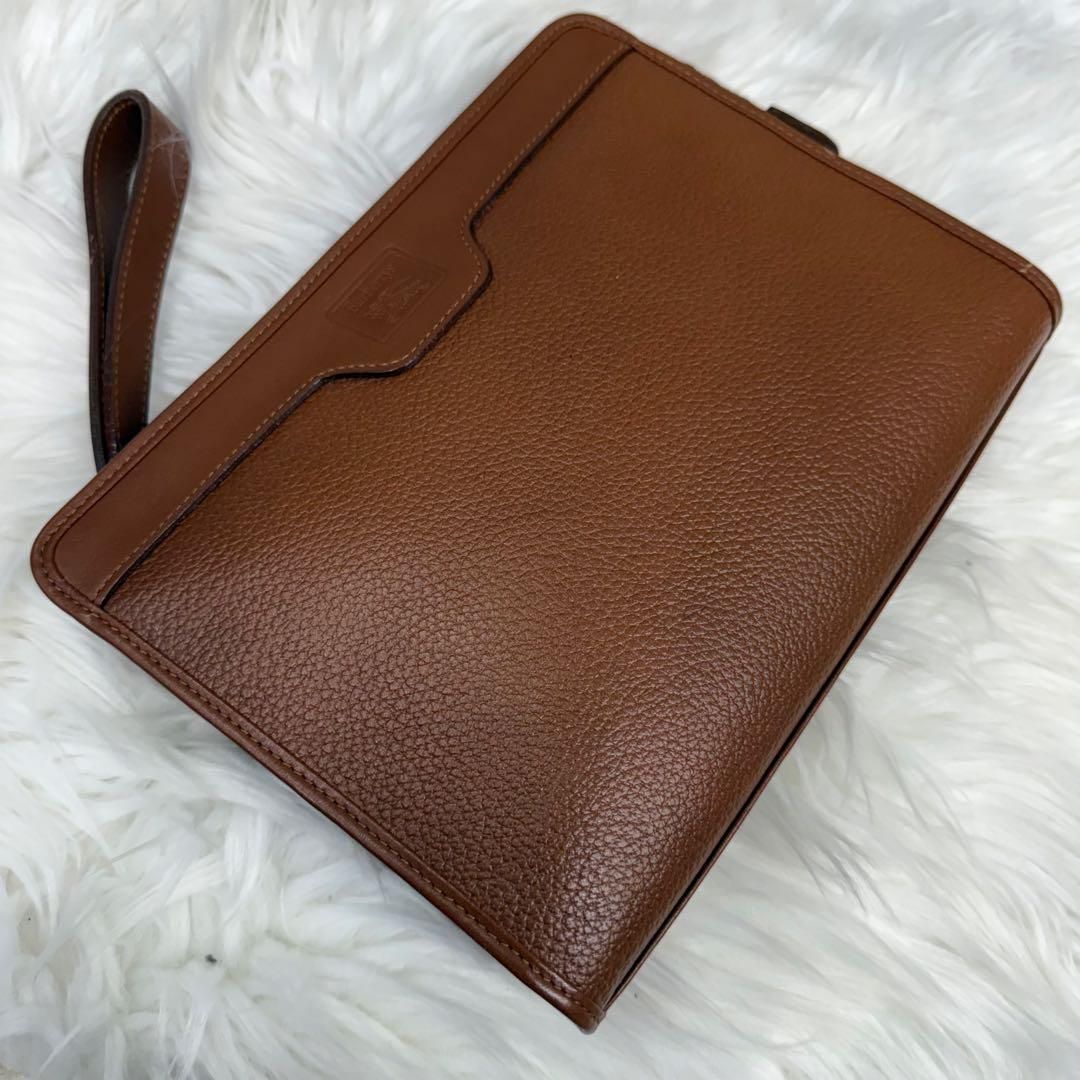 Burberrys バーバリーズ シボ革クラッチバッグ レザーセカンドバック革鞄 ノバチェック ブラウン