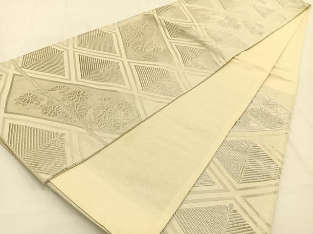 平和屋着物◎六通柄袋帯 菱松葉菊文 銀糸 正絹 逸品 未使用 BAAW0160hj