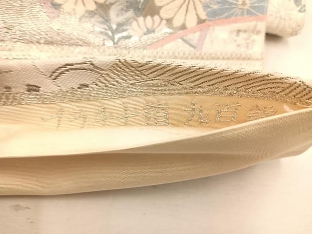 平和屋着物◎六通柄袋帯 唐織 九百錦 地紙重ね花文 プラチナ箔 正絹