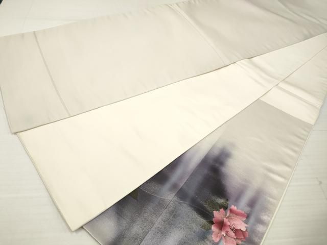 平和屋着物◎太鼓柄袋帯 手描き 枝牡丹 銀彩 引箔 正絹 逸品