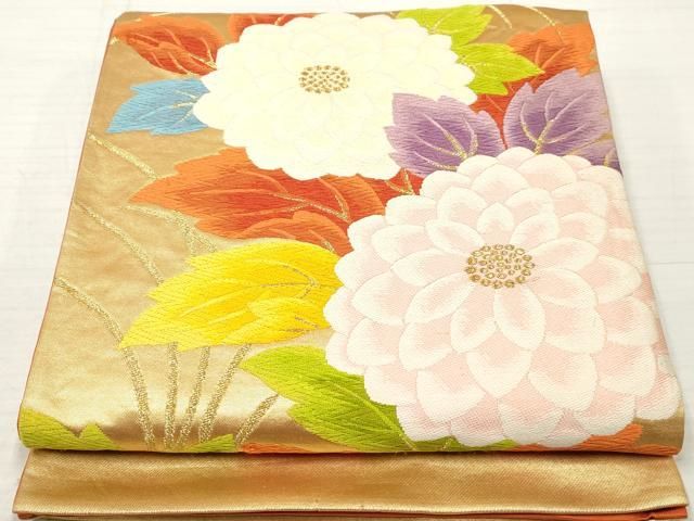 平和屋着物◎六通柄袋帯 唐織 草花文 菊 金糸 正絹 逸品 DABA3178qa