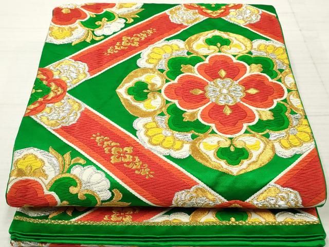 平和屋着物◎六通柄袋帯 唐織 天井正倉院花文 金銀糸 正絹 逸品