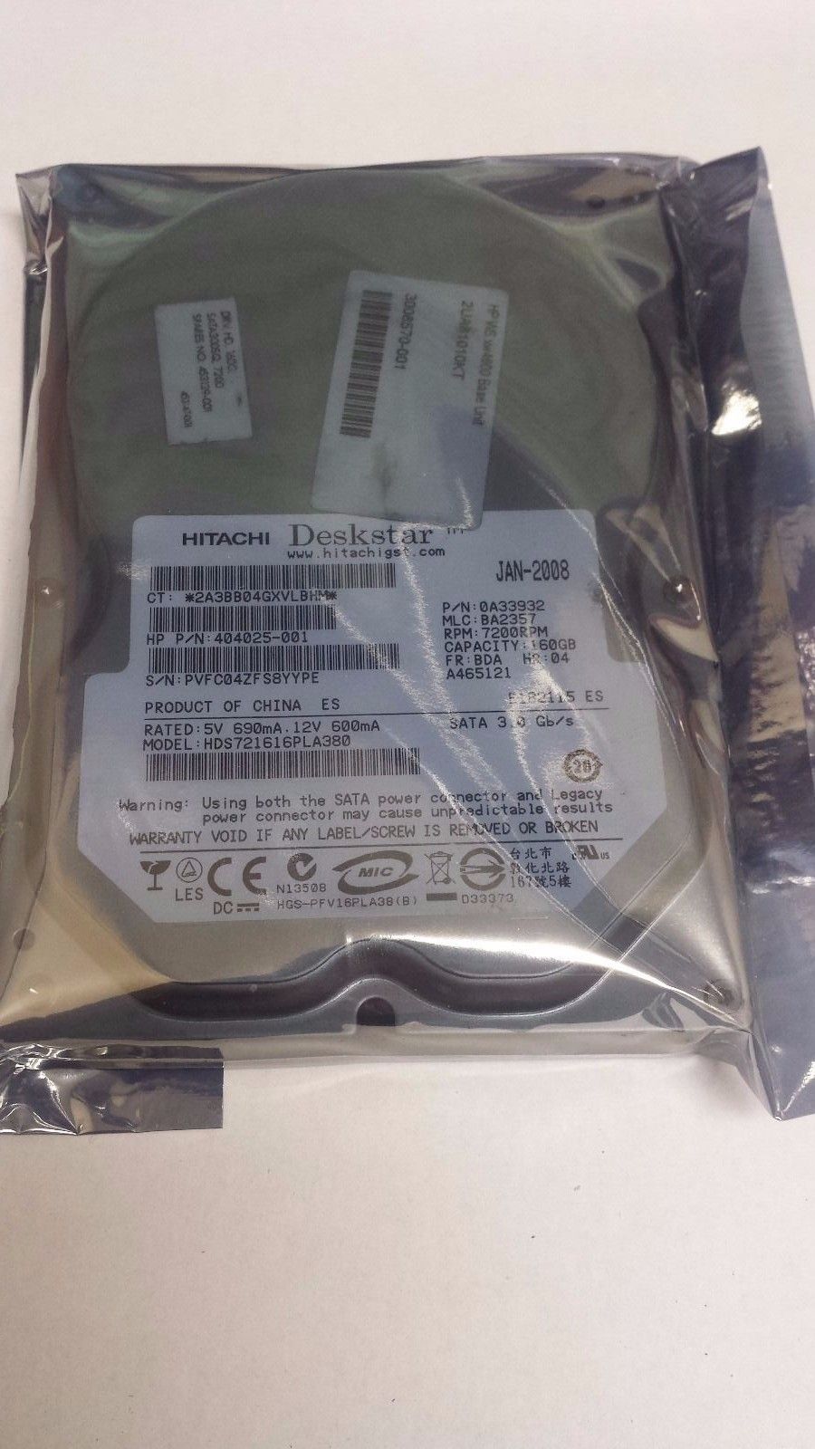 【90日保証/再生品】HITACHI DESKSTAR HDS721616PLA380 404025-001 160GB 7200RPM Hard Drive HDD