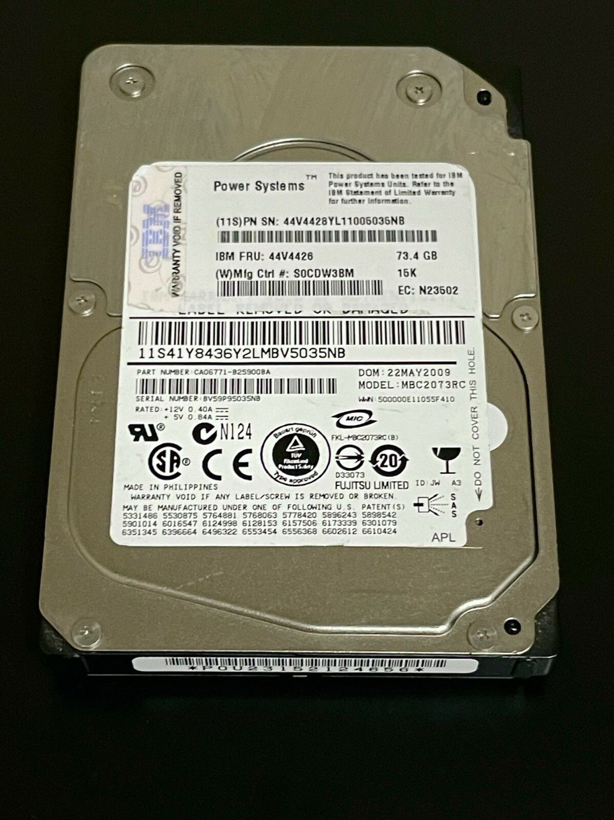90日保証/再生品】IBM 44V4426 73GB 15K 2.5 SAS Drive W/O Tray