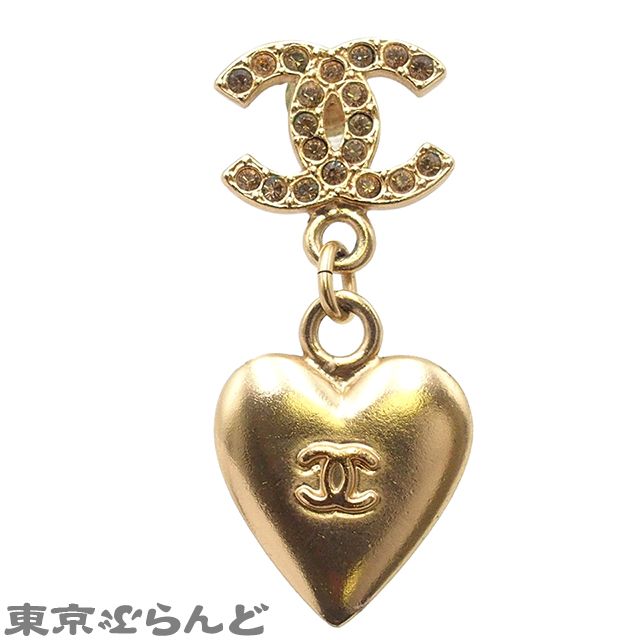 シャネル　コスチュームジュエリー　ハートピアス シャネル CHANEL ピアス ゴールド メタル ハート ココマーク ライン