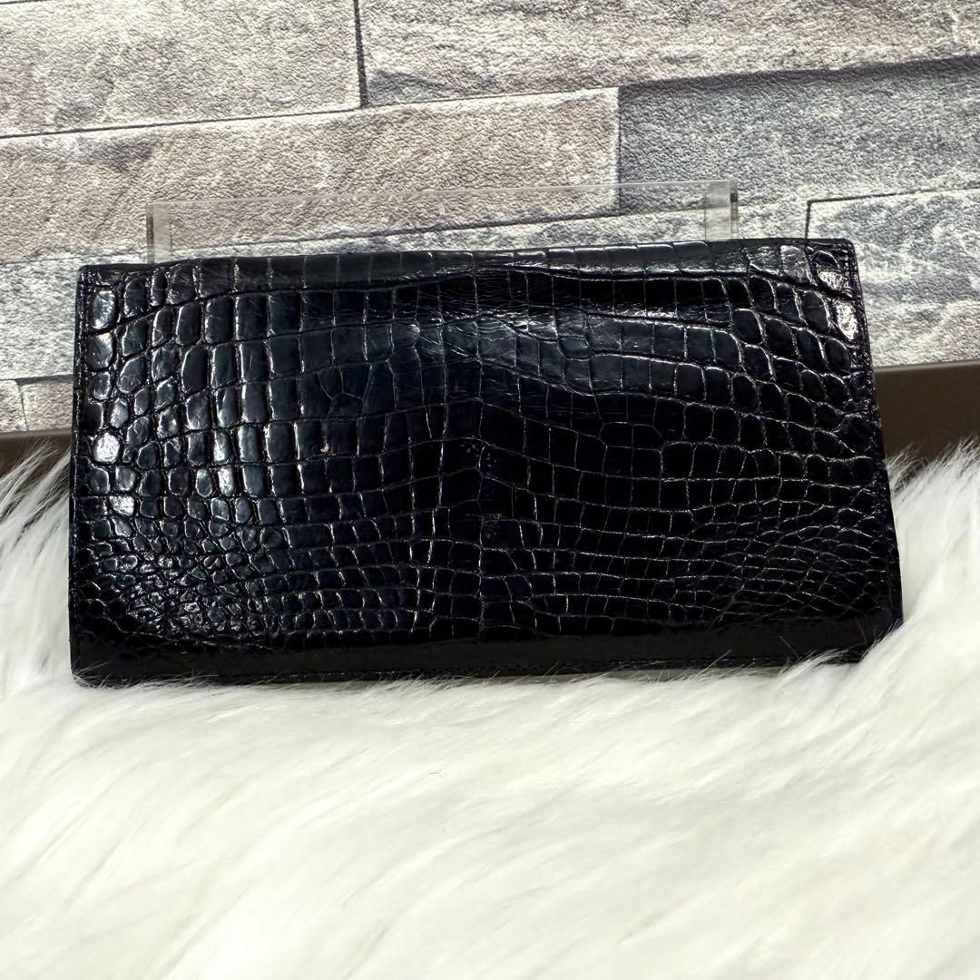 JRA公認 クロコダイルレザー長財布 札入れ ロングウォレット ブラック