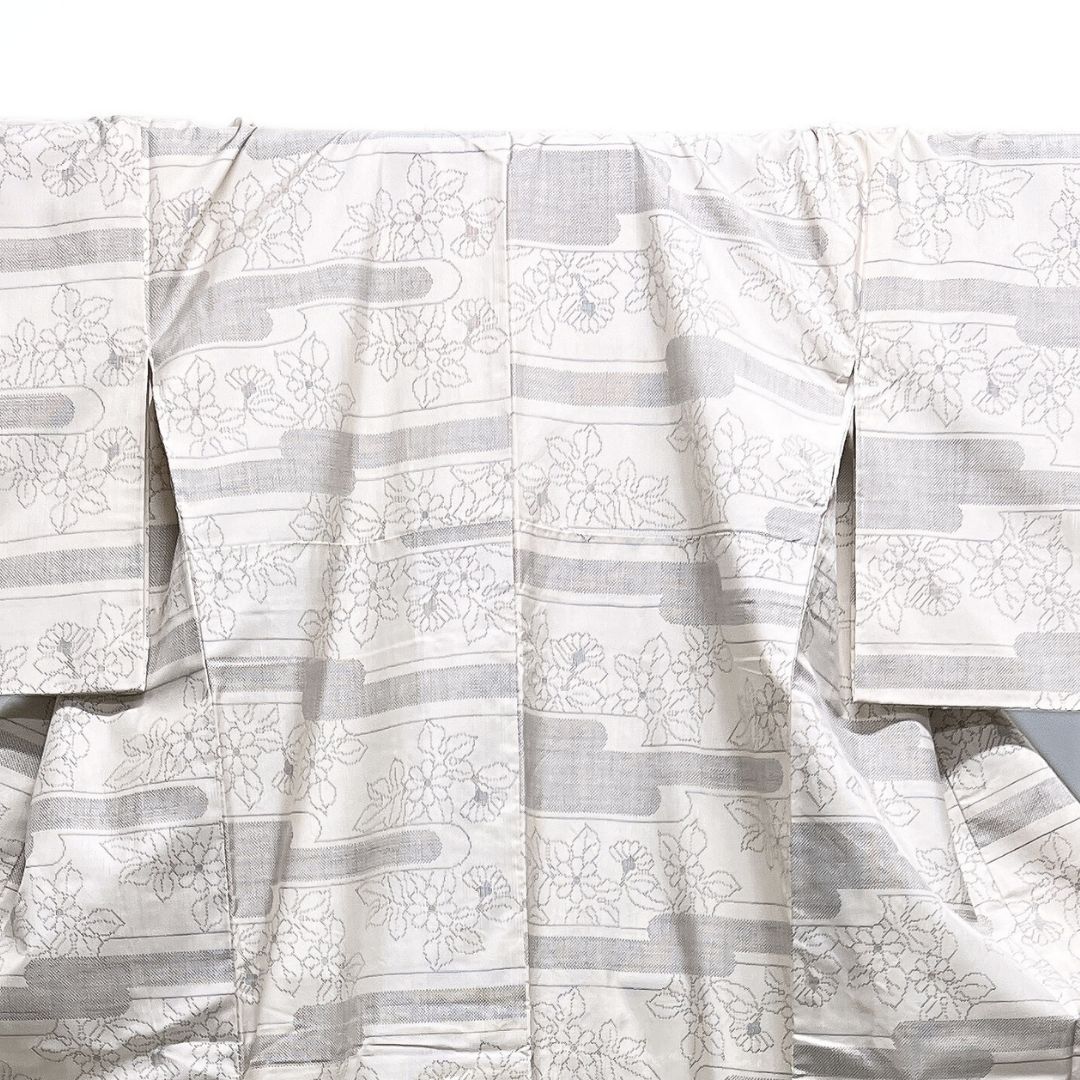  小紋 白大島紬 ヱ霞 菊 リーフ モノトーン 着物 123 b d ms 訪問着 付け下げ 着物