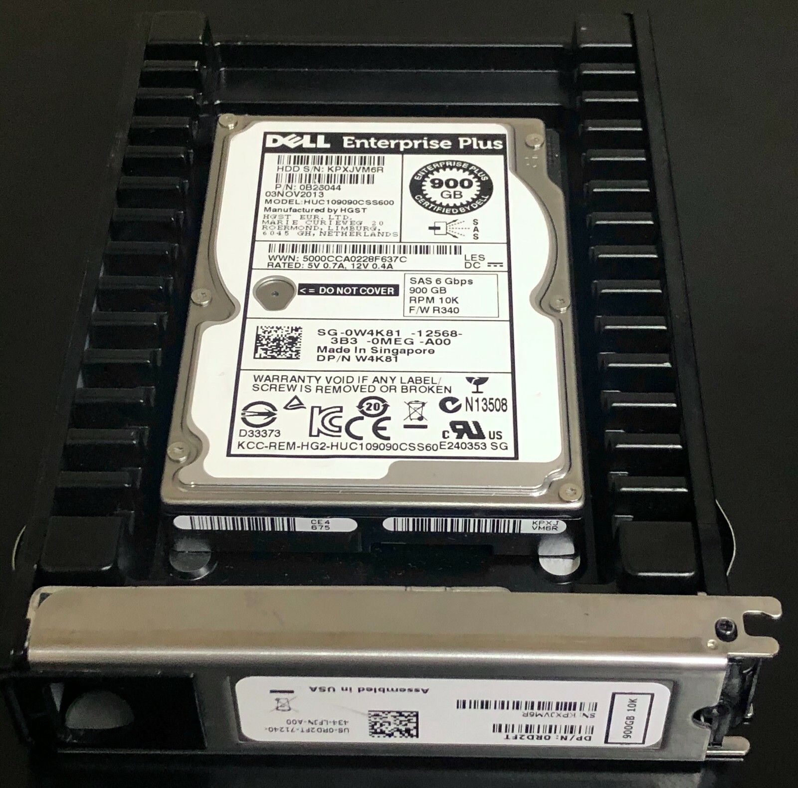 【1年保証/再生品】Dell W4K81 900GB HDD Hard Drive 10K SAS 2.5 6Gb/s 0B26044 w/ PS6500/PS6510 Tray