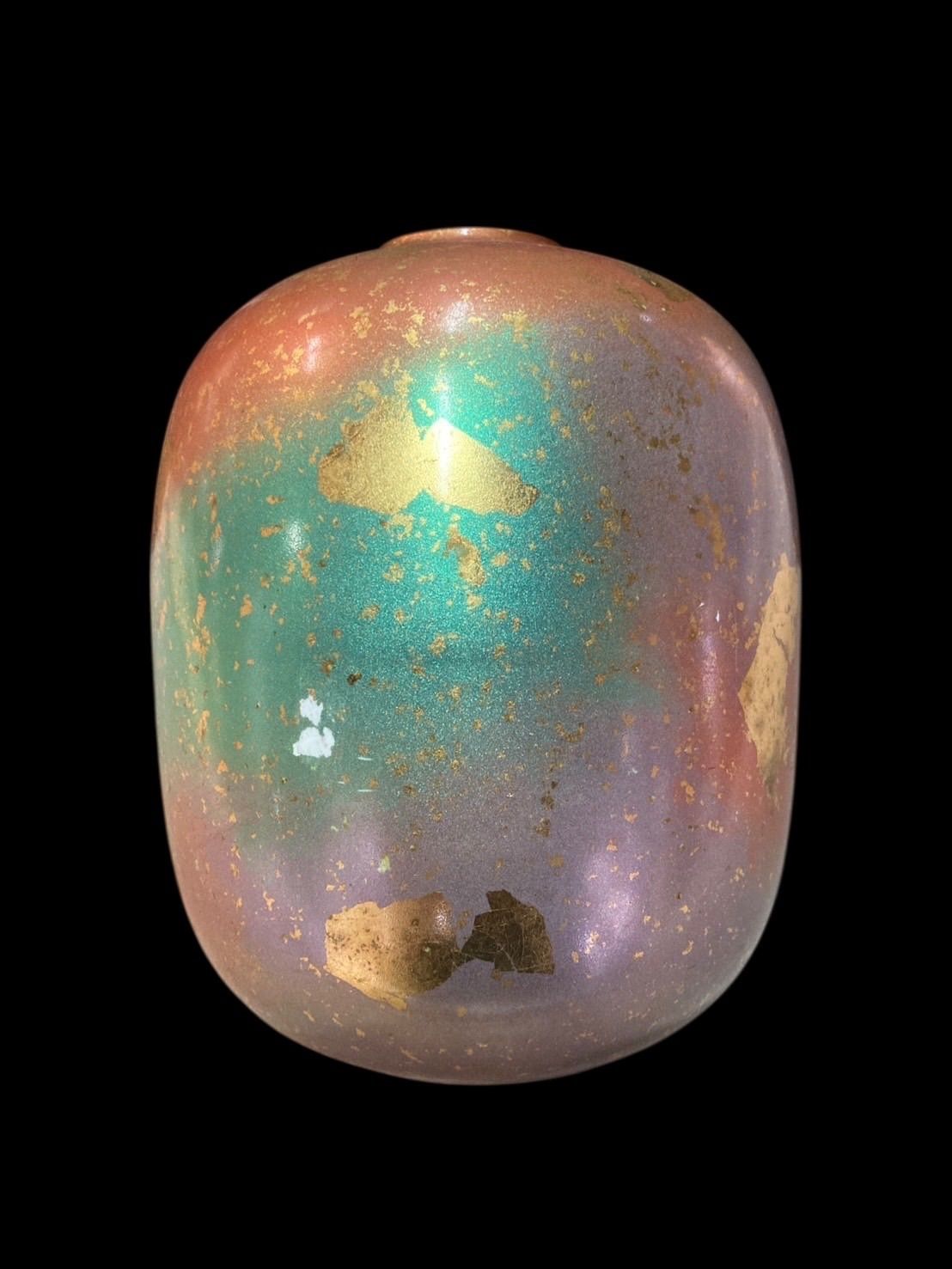 花瓶 金箔 虹色仕上げ 手作り 装飾花瓶 多色 金箔装飾 陶器 生花 壺 カラフル アンティーク レトロ ヴィンテージ 古物 骨董 古美術 N 25 L T 51