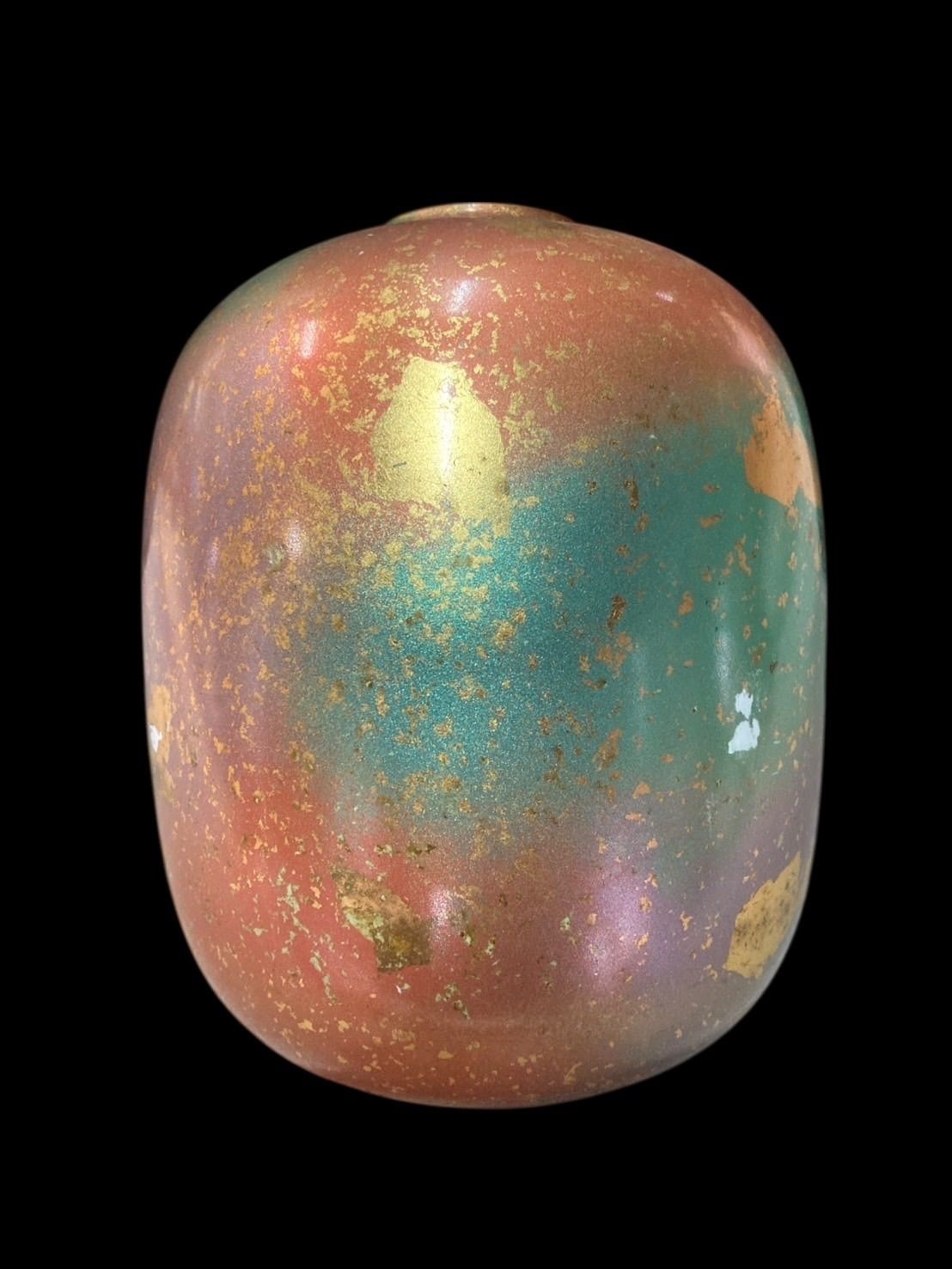 花瓶 金箔 虹色仕上げ 手作り 装飾花瓶 多色 金箔装飾 陶器 生花 壺 カラフル アンティーク レトロ ヴィンテージ 古物 骨董 古美術 N 25 L T 51