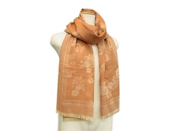 LOEWE ロエベ ストール オレンジ系 カシミヤ35％ シルク35％ ウール30％ レディース 花柄 フリンジ 超