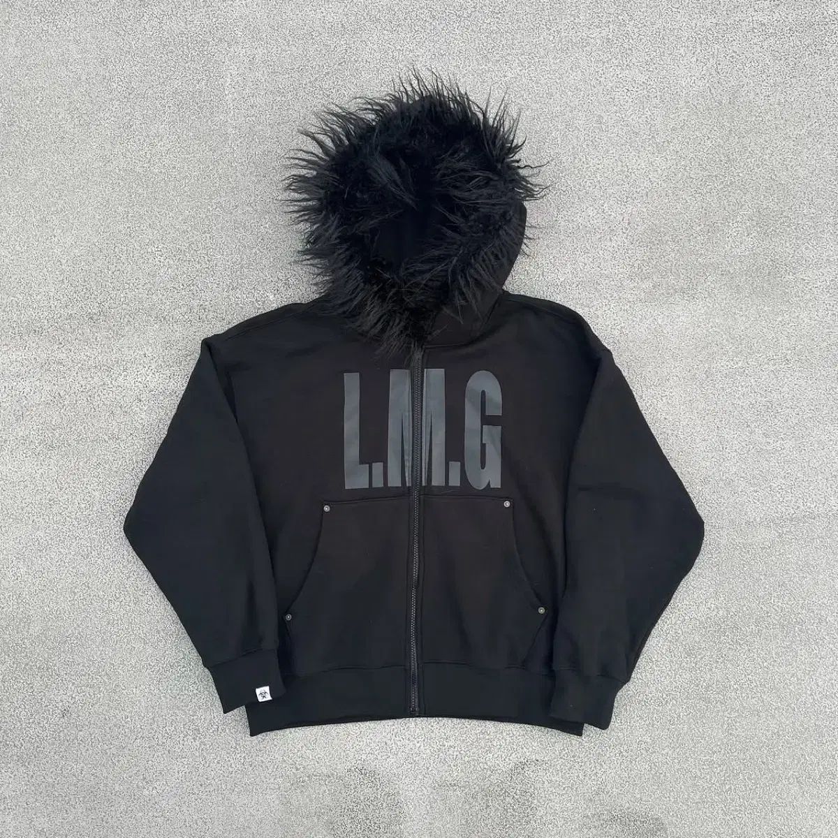 LMG MINE Girl ファー フード ブラック ジップアップ