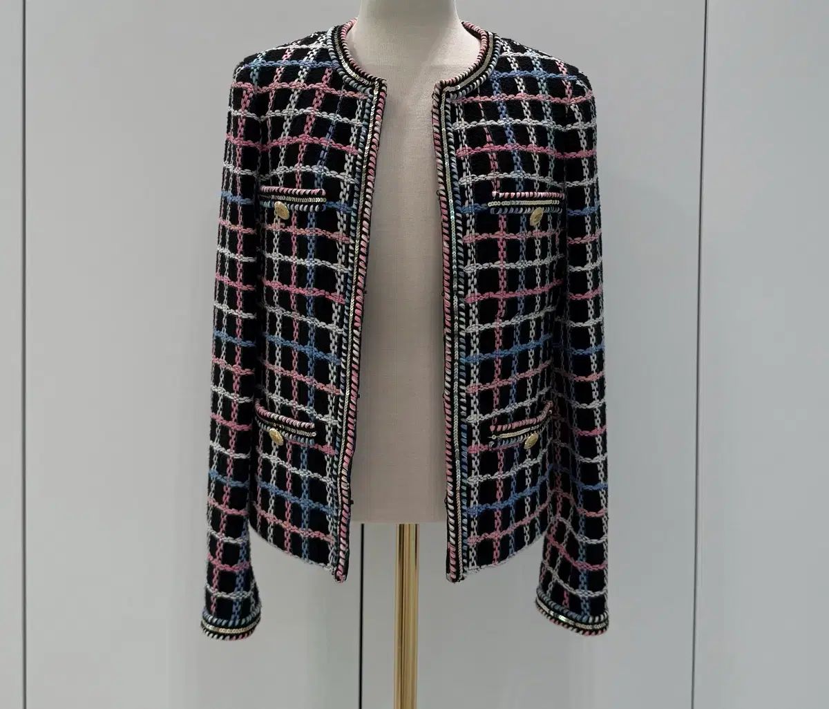 正規品 CHANEL シャネル マルチ チェック ツイード ジャケット 34