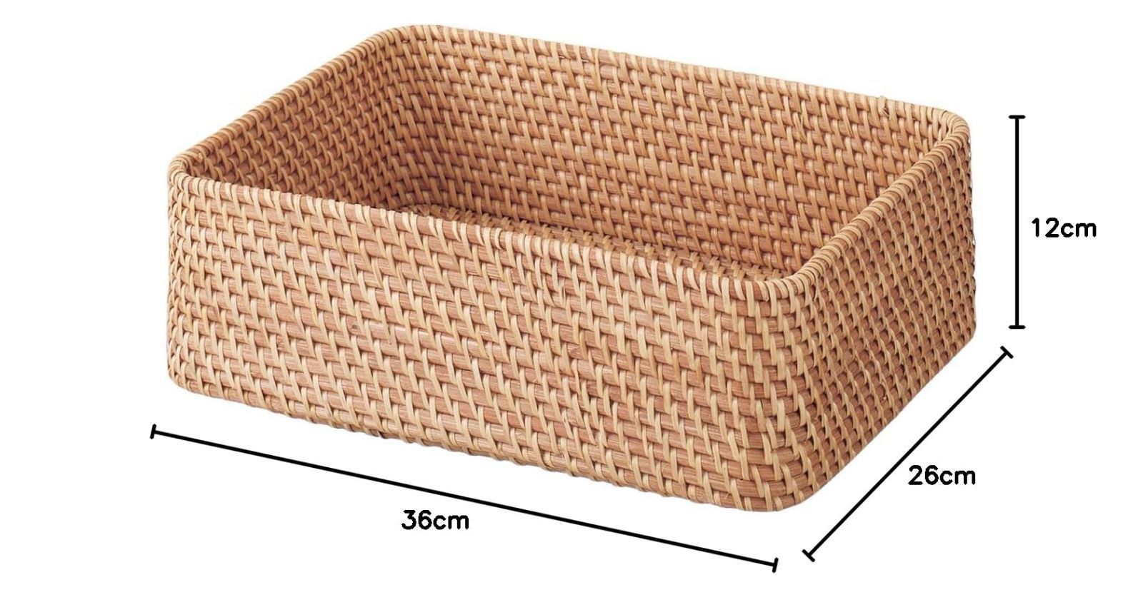 数量限定】無印良品 重なるラタン長方形バスケット・小 (V)約幅36×奥行