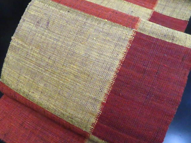 a2508-11 名古屋帯 八寸 美品 正絹 紬 松葉仕立て 市松模様 - メルカリ