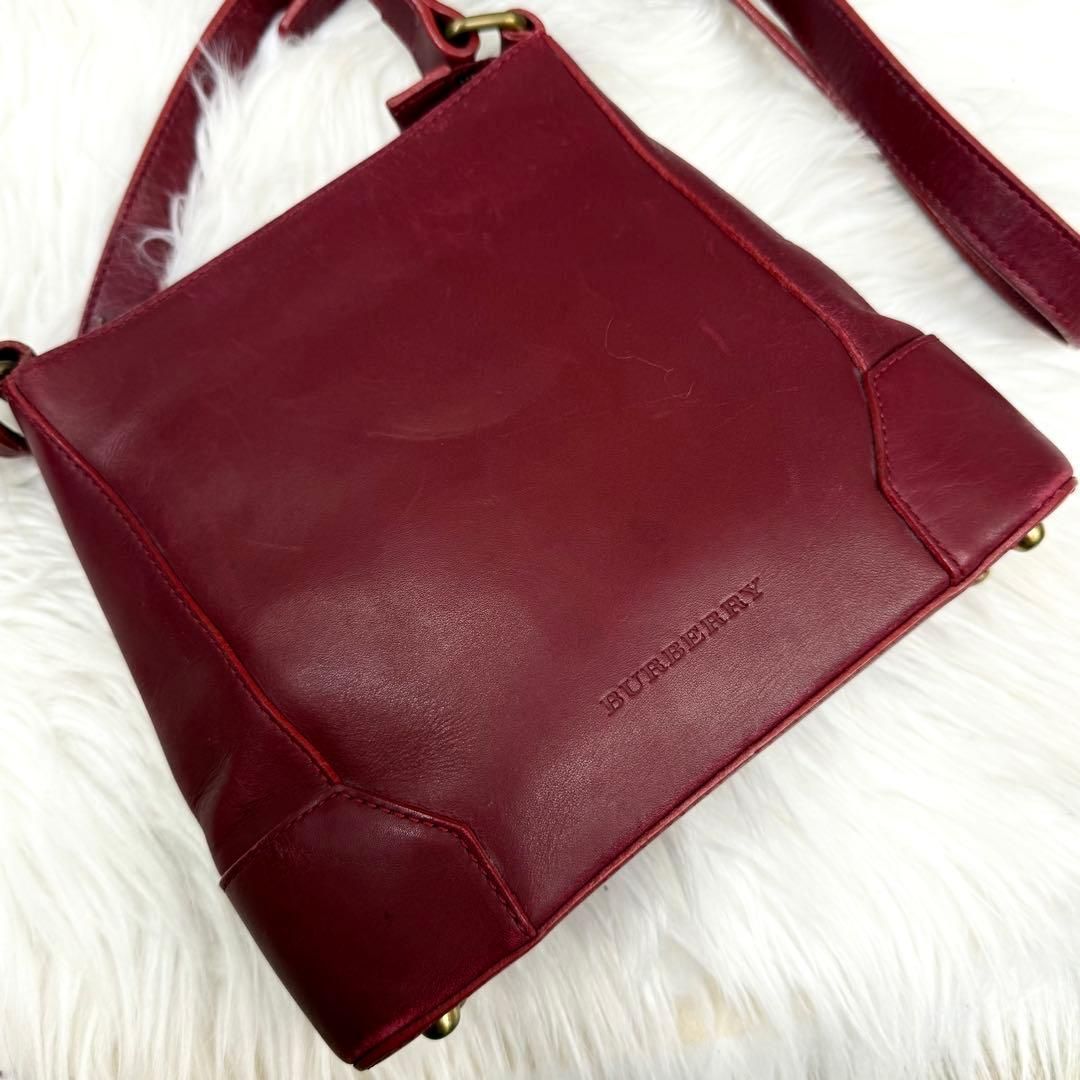 【美品】バーバリー 2way トート バッグ ショルダー ロゴ 金具 ボルドー Burberry バーバリー レザーショルダーバッグ ノバチェックバック 革鞄