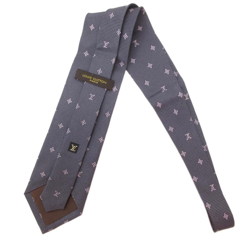  ルイヴィトン LOUIS VUITTON ネクタイ レギュラータイ モノグラム 絹 シルク 紺 ネイビー ピンク JS IBO 83 ネクタイ 小物