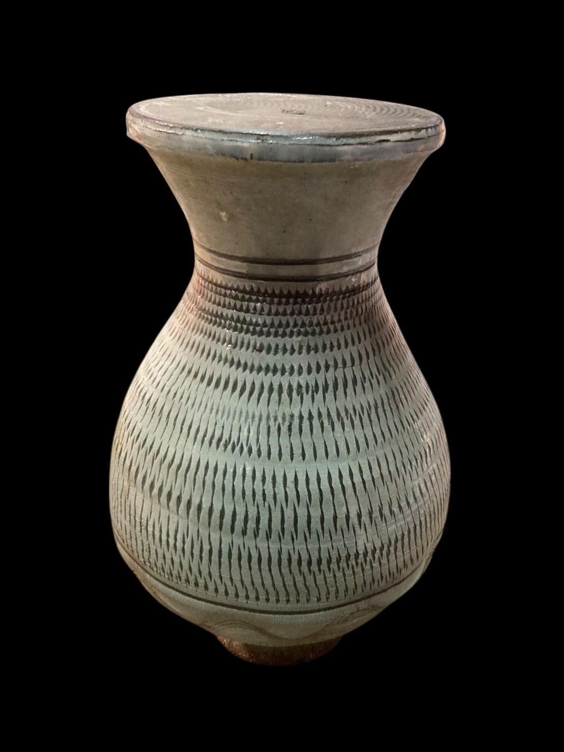 日本 伝統的 陶器 小鹿田焼 おんたやき 飛び鉋 とびかんな 花瓶 小鹿田