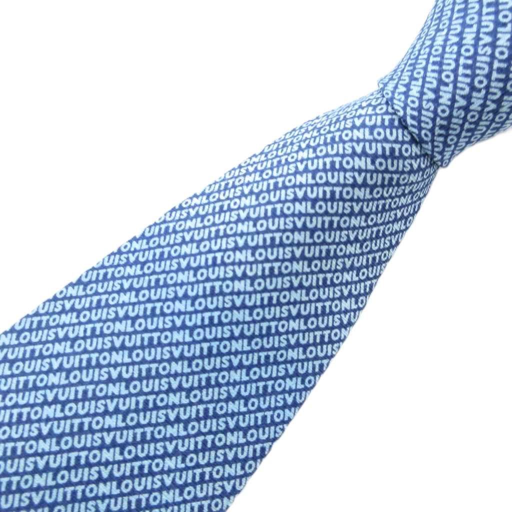 ルイヴィトン LOUIS VUITTON ネクタイ レギュラータイ ロゴ 総柄 絹 シルク ライトブルー JS IBO 83