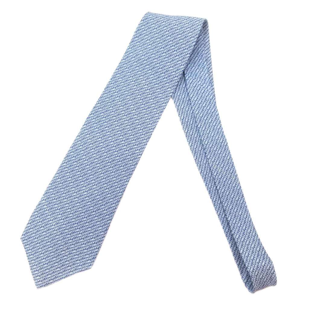 ルイヴィトン LOUIS VUITTON ネクタイ レギュラータイ ロゴ 総柄 絹 シルク ライトブルー JS IBO 83