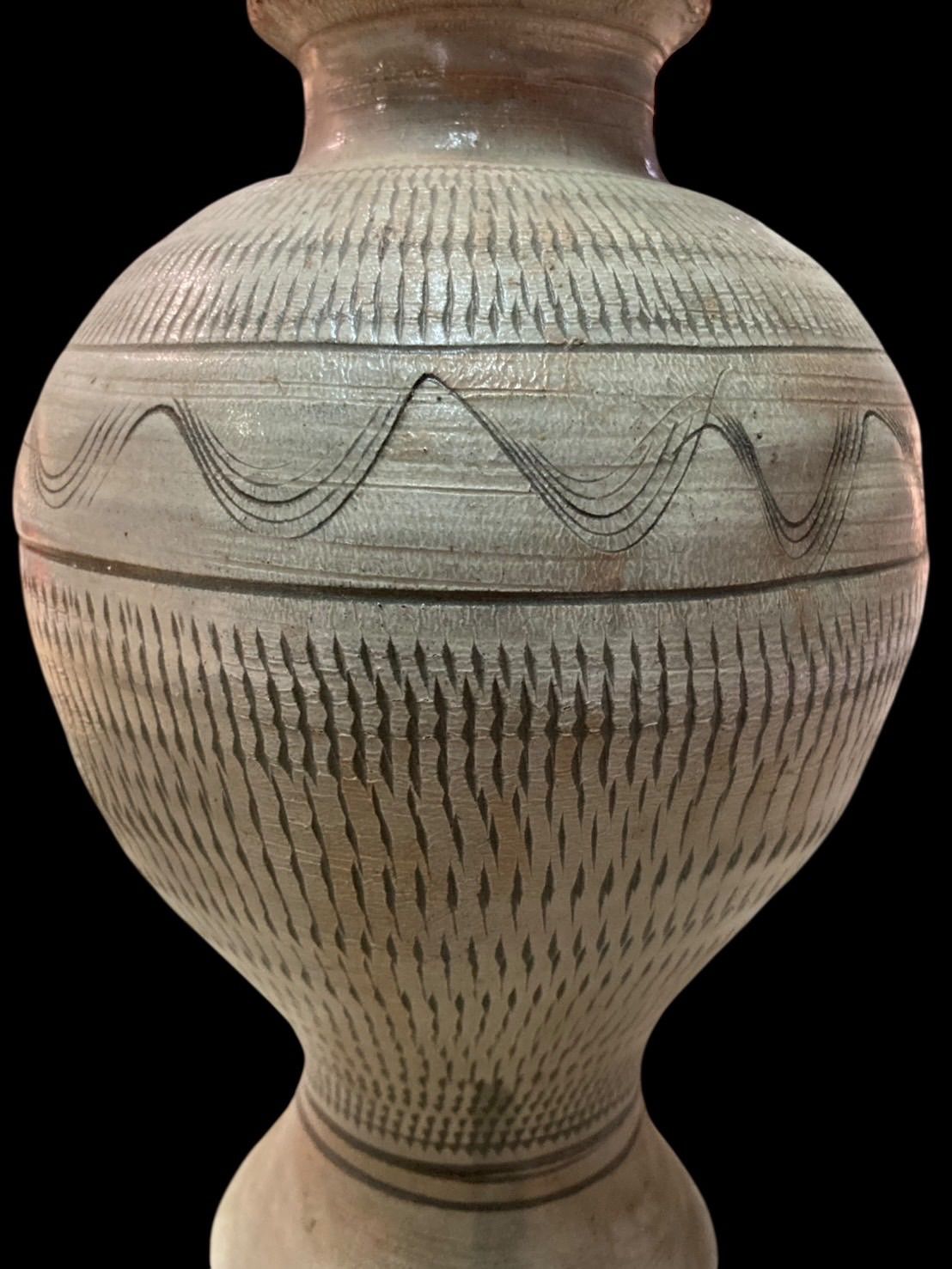 日本 伝統的 陶器 小鹿田焼 おんたやき 飛び鉋 とびかんな 花瓶 小鹿田