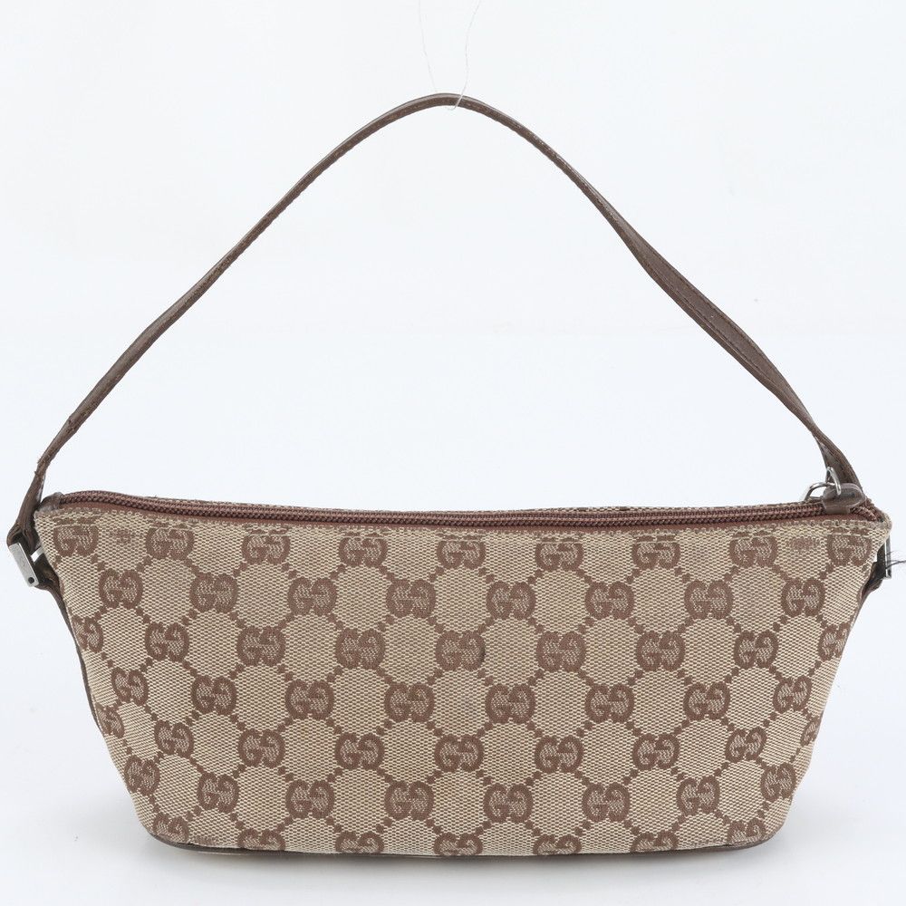 美品 グッチ GGキャンバス 07198 レザー ハンドバッグ ポーチ ブラウン